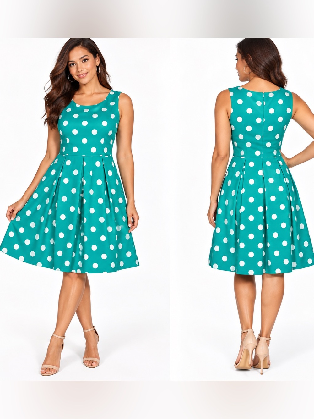 R&K Teal Polka Dot Fit-and-Flare Dress